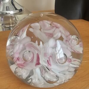 Artistic Pink and White Glass Sphere